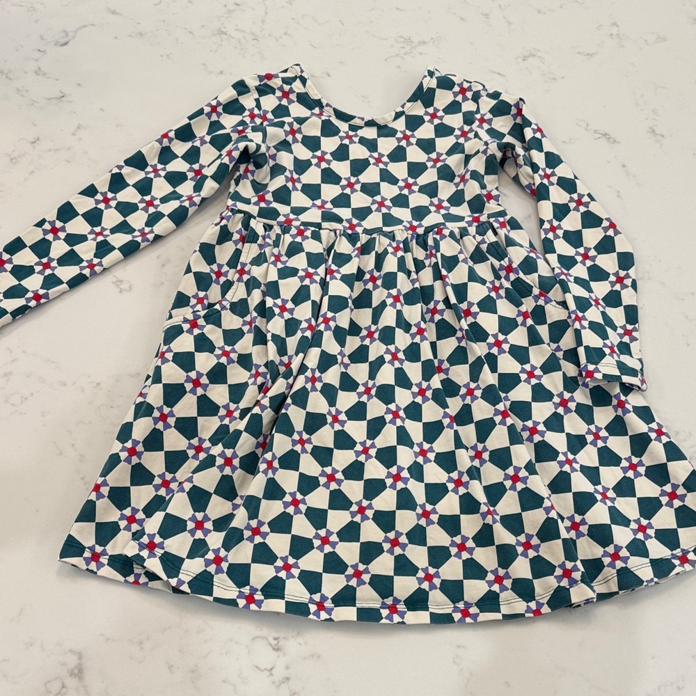 Hanna Andersson 6/7 Blue and Red Geometric Kids Dress